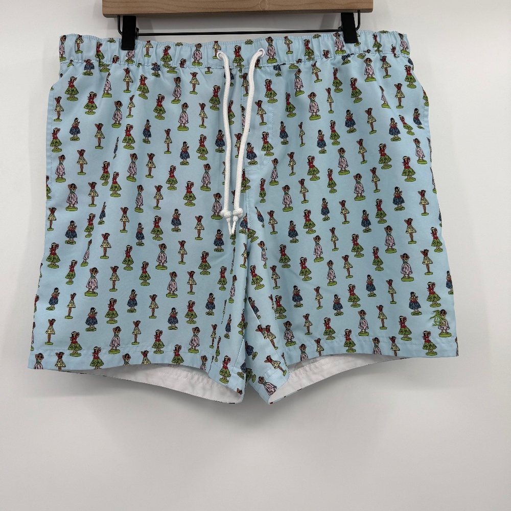 Original Penguin Swim Trunks Men Large Blue Hula Girls Drawstring Waist Shorts
